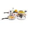 Anjali FP3PCS Fiesta Pro Stainless Steel 3 Pieces Set Having One Kadai with Lid 2 litres One Fry Pan 1300 ml and Sauce Pan with Lid 1450 ml Compatible with Induction Base