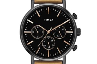 TIMEX Analog Watch for Man with Black Round Dial & Tan Leather Strap Band Water Resistant Men’s Wrist Watches – TWEG20006