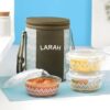 Larah Glassware Gracia Borosilicate Glass Lunchbox with Bag | 3pc Round Container Set (400 ml Each) | Microwave & Dishwasher Safe, Leakproof | Tiffin for Office, School, College | Green