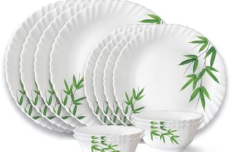 Larah by Borosil Bamboo Leaves Fluted Series Opalware Dinner Set | 12 Pieces for Family of 4 | Microwave & Dishwasher Safe | Bone-Ash Free | Crockery Set for Dining & Gifting | Plates & Bowls | White