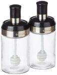 Amazon Brand – Solimo Borosilicate Glass Sauce Jar with Dipper, Set of 2 (250 ml Each) | Black