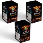 TrustBasket Charcoal Briquettes (5kg) with Free Starter Cubes – Long Burning Barbeque Charcoal with Low Smoke (Used in Grilling/Barbecue, Home) Set of 3