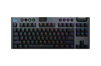 Logitech G915 X Lightspeed TKL Low-Profile Wireless Gaming Keyboard, Double-Shot PBT Keycaps, Fully Programmable Keys, RGB Backlighting, Sleek Aluminum Finishing, GL Brown Tactile – PC/Mac- Black
