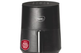 Pigeon Healthifry 3.3L Compact Digital Air Fryer | 1200W | 360° Rapid Air Circulation | 85% Less Oil | Non-Stick Basket | Touch Control | Perfect for 1-2 People | Auto Shut-Off | 2Y Warranty | Black