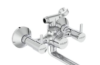 Eauset Plus Brass Bath Mixer with Crutch | Wall Mounted Hot & Cold Bath Shower Mixer Tap | Leak Resistant Bathroom Faucet | Adjustable Hot Limit | Polished Finish