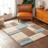 CARPET ZONE Shaggy Carpet for Living Room, Ultra Soft Fluffy Area Rug, Anti Skid Non Slip Floor Carpet, for Bedroom, Hall, Home Décor 4X4 FEET Square Color : Baby Blue, Gray, White