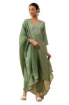 Janasya Women’s Green Rayon Embroidery Straight Kurta Set(JAB25ST02947-M)