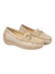 Shoetopia Upper Buckle Detailed Beige Loafers for Girls & Gilrs-EU36