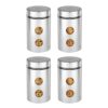 Amazon Brand – Solimo Drip Window Steel Jacketed Glass Jar | Multipurpose Kitchen Organizer With See-Through Window | 1200 Ml Set Of 4 – Silver