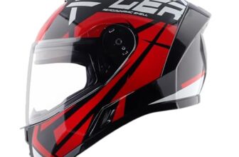 Vega Ranger DX Revenge Full Face Riding Helmet with Matte Shell, Comfortable Liner, Shock Absorbing Interior, Ventilated Fit, Lightweight Build, and Modern Dull Black Red Styling Dull Black Red-L