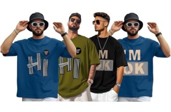 AUSK Mens Loose Fit Oversized Printed Cotton T-Shirts Half Sleeve Drop Shoulder Men Tshirt Pack of 4