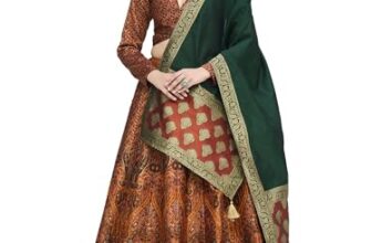 PURVAJA Women’s Kanjiwaram Semi-Stitched Lehenga choli (Zahira-Rust_Free Size)