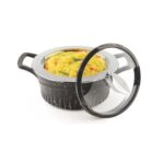 SignoraWare Master Lock BPA Free Plastic Casserole | Inner Stainless Steel With Borosilicate Glass Lid | Microwave Safe | Airtight Lid | Ideal for Storing Chaptti & Curry (1.5 Ltr | Black)