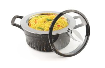 SignoraWare Master Lock BPA Free Plastic Casserole | Inner Stainless Steel With Borosilicate Glass Lid | Microwave Safe | Airtight Lid | Ideal for Storing Chaptti & Curry (1.5 Ltr | Black)