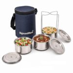 SignoraWare Fine Meal Stainless Steel Lunch Box | Airtight & Leakproof Lid | Compact & Lightweight | Tiffin for Office, School & Travel Use (300ml x 3 | Set of 3 | Steel)