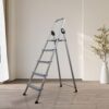 BonKaso Climb Lite 5‑Step Foldable Aluminium Ladder for Home – Anti‑Slip Steps & Edge Guards with Sure‑Hinge Technology, Lightweight & Durable Multi‑Purpose Step Ladder – (Black) – 2 Years Warranty