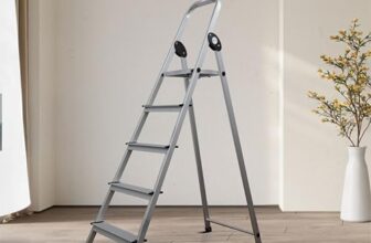 BonKaso Climb Lite 5‑Step Foldable Aluminium Ladder for Home – Anti‑Slip Steps & Edge Guards with Sure‑Hinge Technology, Lightweight & Durable Multi‑Purpose Step Ladder – (Black) – 2 Years Warranty
