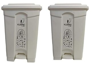 Cello Strong Plastic Step-On Pedal Garbage Dustbin 60 Ltr White & White (COMBO)