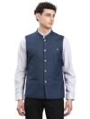 Turtle Men Terry Rayon Dobby/Structure Tailored Fit Navy Blue Nehru Jacket