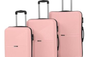 Teakwood Set of 3 8 Wheels Trolley Bag, Hard Cabin with Zipper Closure, Adjustable Push Button & Cross Side Strap, Number Lock System 360 Degree (Set of 3, Rose)