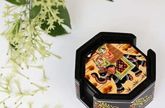 Swadeshi Blessings Wooden Octagonal Coffee/Tea Coasters Set- Handcrafted & Hand-Painted for Kitchen/Table & Home Decor/Dinning/Gifts/Restaurants/Living Room/Coffee Table (Set of 6) (Black)
