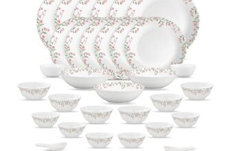 La Opala Novo Opalware Dinner Set, 35 Pcs for Family of 6, Spring Meadows