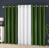 YUKANY Eyelet Polyester Modern Solid Crush Set of 3 Pcs. Window Curtains (5 Feet, 2 Dark Green + 1 White)