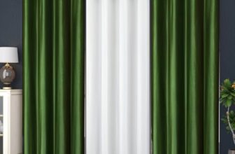 YUKANY Eyelet Polyester Modern Solid Crush Set of 3 Pcs. Window Curtains (5 Feet, 2 Dark Green + 1 White)