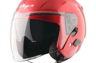 Vega VO 04 Punch Dual Visor Open Face Riding Helmet with Lightweight Shell, Shock-Absorbing Liner, Comfortable Interior, Aerodynamic Design, Ventilated Fit, and Modern Cherry Red Styling Cherry Red M