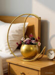 MAX MART Geometric Metal Flower Vase Iron Vase(10 inch, Gold)