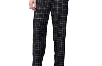 CAHOOT Men’s Midnight Black Graph-Check Staright Trousers for Casual Wear | Mid-Rise | Straight Fit | Drawstring Closure | Trousers Crafted with Comfort Fit for Everyday Wear