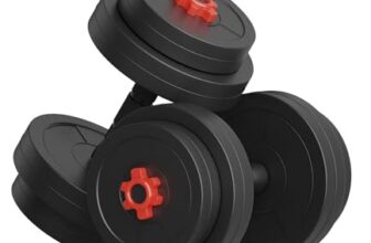 GYM INSANE Adjustable Dumbbell Set, 16KG PVC, Black with Red Rods, Home Gym Combo