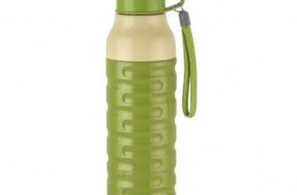 CELLO Puro Steel-X Delta 600 PU Insulated Water Bottle for Office 550 ml Green | Wide Mouth Easy to Carry with Strap Leak Proof Flip Top Lid Inner Steel Water Bottle for School Kids, College & Travel
