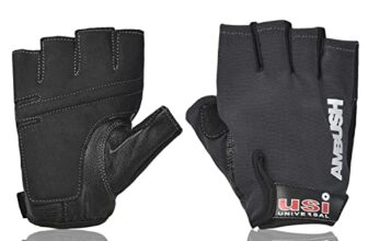 USI UNIVERSAL 733A Ambush Fitness Gym Gloves, Workout Powerlifting Gloves, Leather Polyester, Elastane Neoprene, Foam Construction, Suede Leather Palm (Small, Black)