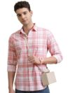 Highlander Men Cotton Slim Fit Shirt (PHSH000014_LT Pink/White L)