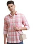 Highlander Men Cotton Slim Fit Shirt (PHSH000014_LT Pink/White L)