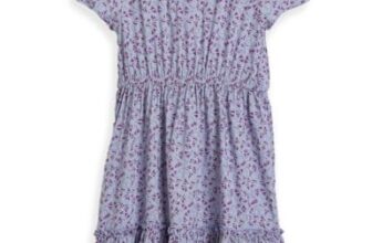 Amazon Brand – Symbol Kids Knee Length Printed Dress (KD-DRG-SS25-123_Lavender_6-8 Years)