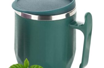 Clazkit Travel Coffee Mug | Stainless Steel Vacuum Insulated Mug with Handle | Hot & Cold Beverage Cup for Home & Office – 300ml – Dark Green