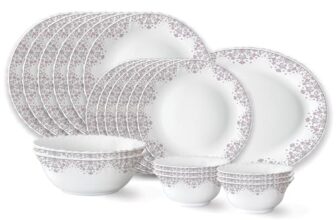 Larah by Borosil Lark Fluted Series Opalware Dinner Set | 21 Pieces for Family of 6 | Microwave & Dishwasher Safe | Bone-Ash Free | Crockery Set for Dining & Gifting | Plates & Bowls | White
