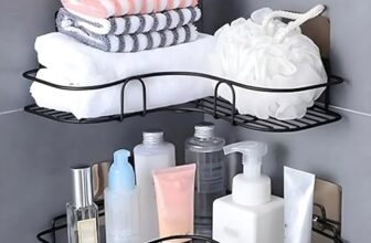 RAYMOX Wall Mounted Self-Adhesive Bathroom Corner Shelf/Kitchen Rack & Holder – Bathroom Accessories (Material-GI Metal, Powder Coated Finish, Black)