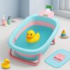 Little Olive Baby Bath Tub with Temperature Display | Foldable and Antislip Design | Safe Plastic Tub for Infants and Toddlers (0 to 3 Years) | Pink and Blue