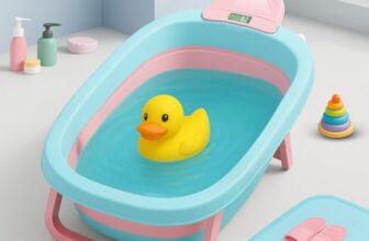 Little Olive Baby Bath Tub with Temperature Display | Foldable and Antislip Design | Safe Plastic Tub for Infants and Toddlers (0 to 3 Years) | Pink and Blue