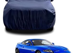 Sulfar 100% Water Resistant Car Body Cover Compatible with Mirror for Jaguar XK (Triple Stitched, Full Bottom Elastic, Navy Blue)