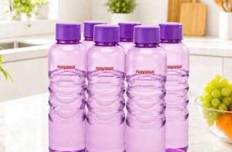 Nayasa Revello 1000 ML Pet Plastic Fridge Water Bottles Set of 6 | BPA Free | Leak Proof | Airtight Lid | Purple