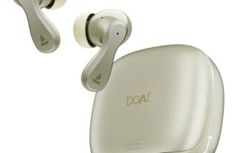 boAt Airdopes 313, 13mm Drivers, Glide Shell, 75H Battery, 4Mics ENx Tech, Stream Ad Free Music via App Support, Bluetooth Earbuds, TWS Ear Buds Wireless Earphones with mic (Gold Mist)