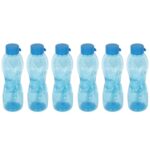 PEARLPET Trinity BPA-Free Plastic Water Bottle Set |Lightweight, Leak-Proof & Freezer Safe – Pack of 6 (1000ml Each), Blue