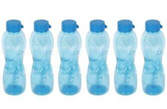 PEARLPET Trinity BPA-Free Plastic Water Bottle Set |Lightweight, Leak-Proof & Freezer Safe – Pack of 6 (1000ml Each), Blue