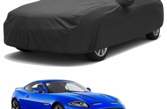 Sulfar 100% Water Resistant Car Body Cover Compatible with Mirror for Jaguar XK (Triple Stitched, Full Bottom Elastic, Dark Grey)