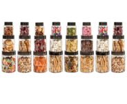 CELLO Diamond Pet Storage Container for Kitchen Set of 24 Pcs Black | 8x300ml, 8x650ml, 8x1200ml Freezer & Fridge Safe Stackable Airtight Kitchen Storage Container Jar Set for Candy Beans Flour Pastry