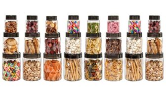 CELLO Diamond Pet Storage Container for Kitchen Set of 24 Pcs Black | 8x300ml, 8x650ml, 8x1200ml Freezer & Fridge Safe Stackable Airtight Kitchen Storage Container Jar Set for Candy Beans Flour Pastry